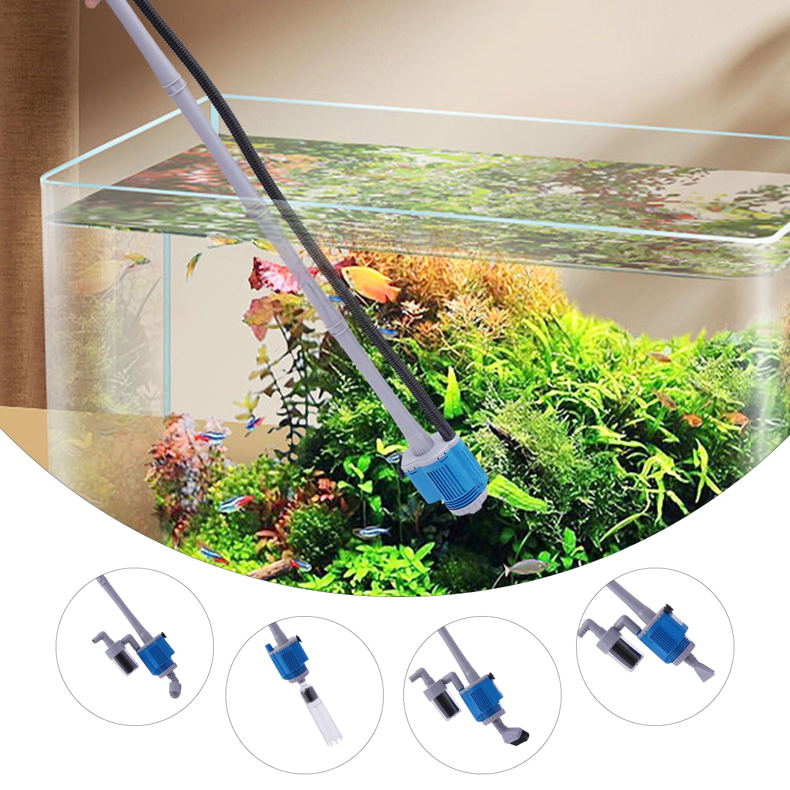 Kit de aspiradora eléctrica para suelos de acuario, limpiador de grava, sifón para cambio de agua/eliminación de detritos/limpieza de arena con 4 tubos de extensión de 28 W