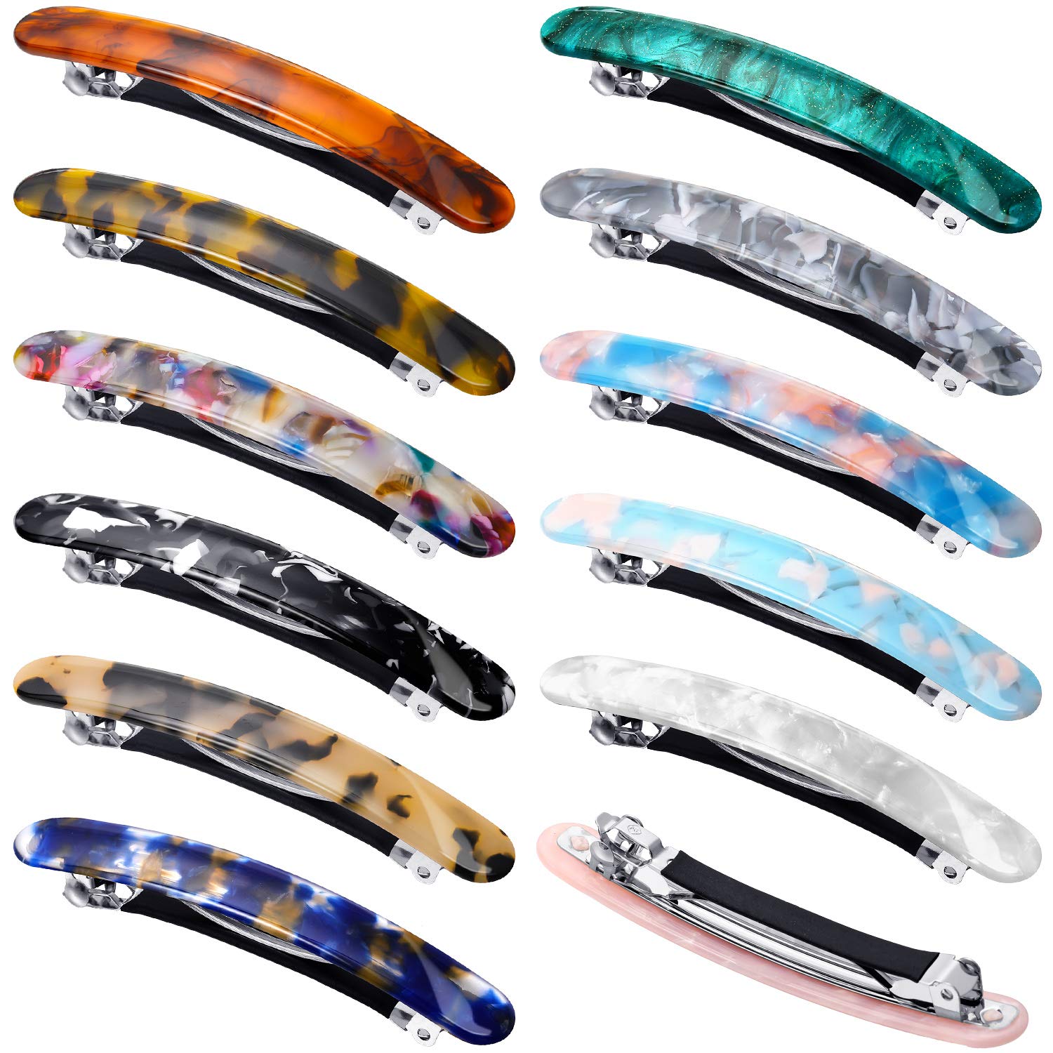 12 Pieces Skinny Hair Barrettes Tortoise Shell Cellulose Acetate French Hair