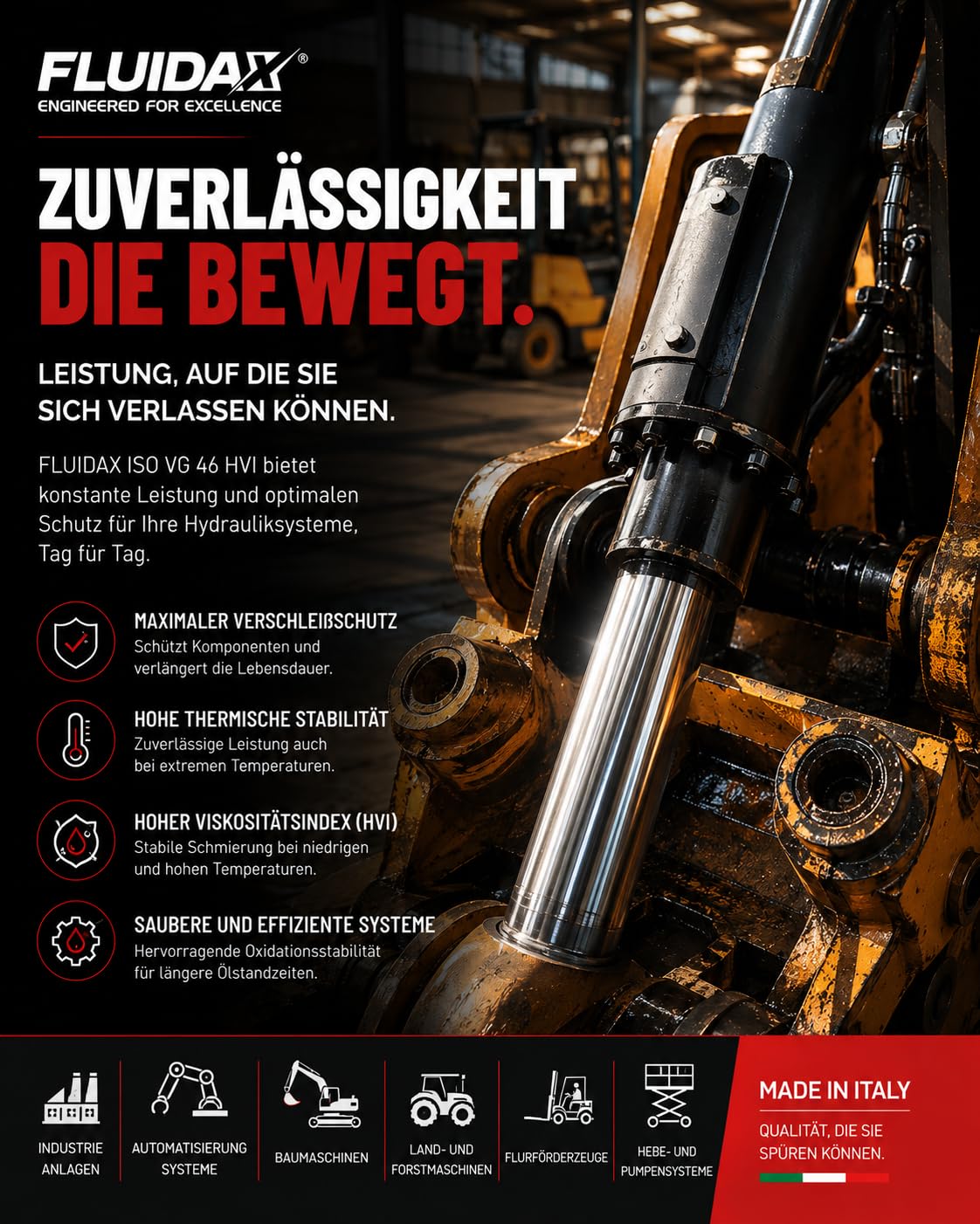 Hydrauliköl ISO VG 46 HVI 5 Liter – Hochleistungs Hydrauliköl mit hohem Viskositätsindex, Verschleißschutz und hoher thermischer Stabilität – Für Hydrauliksysteme, Industrie- und Landmaschinen
