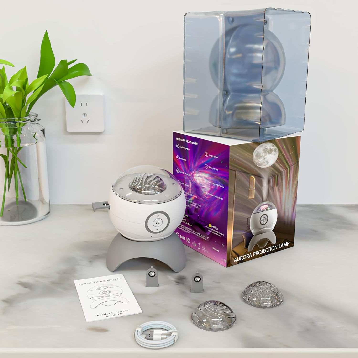 Colorful Life Valentine's Day Exclusive Aurora Galaxy Projector, Romantic Ocean Wave & Moon Lamp, 3 Covers, USB Powered, Bedroom Decor & Valentine's Gift for Her