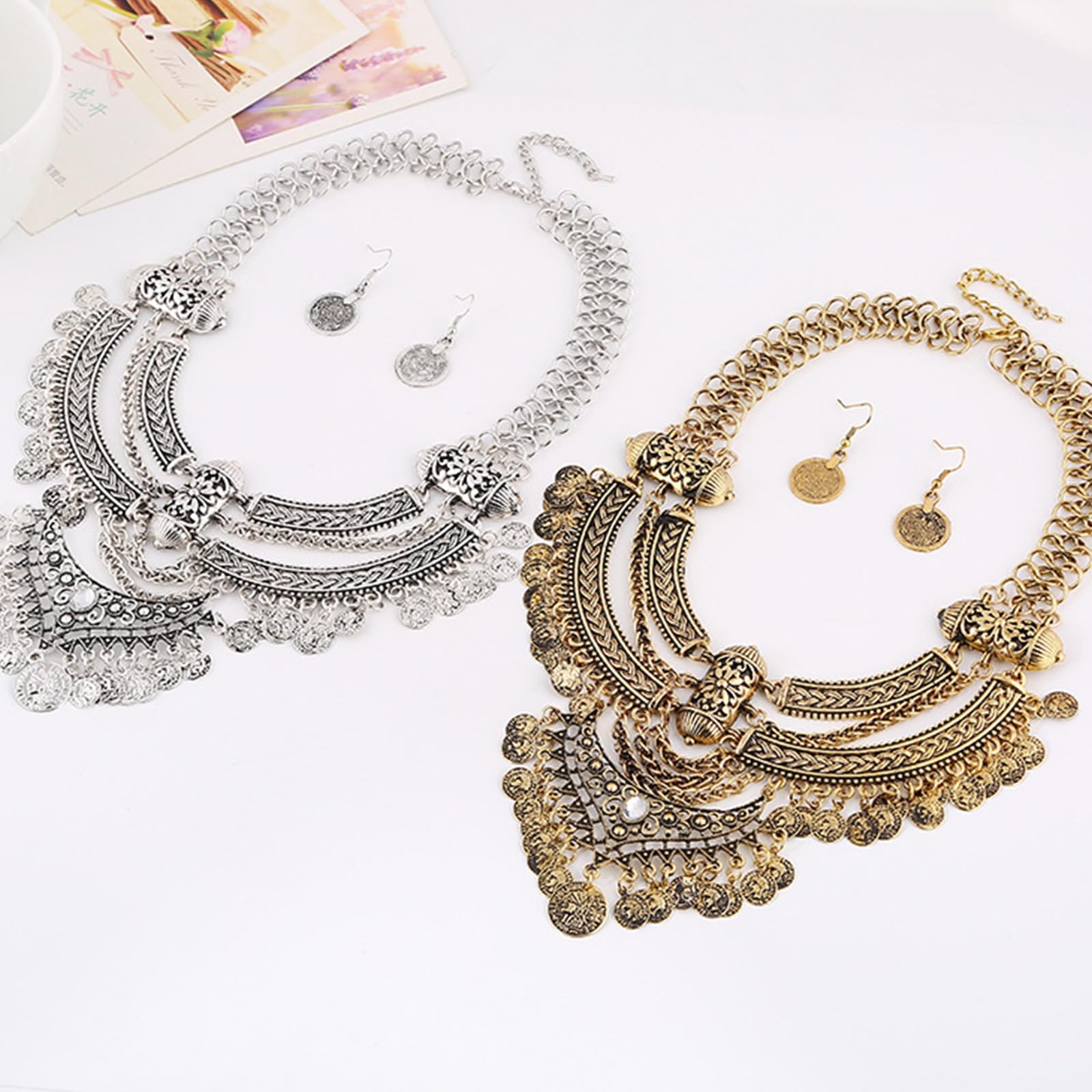 Gypsy Costume Accessories for Women Ethnic Indian Jewelry Sets Boho Dress Gold Coin Necklace and Earrings Set for Women Trendy 2025