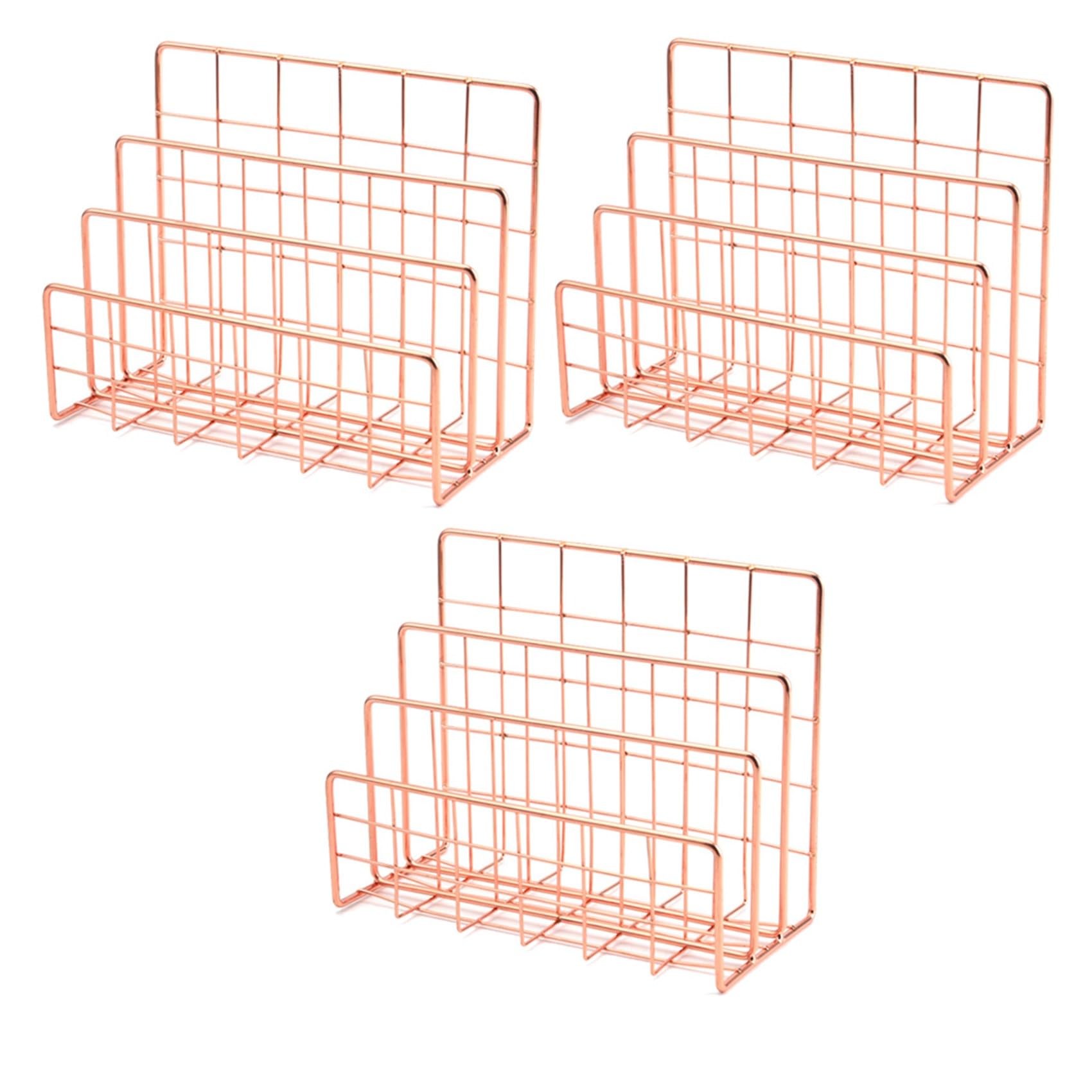 Xnuiasqe Rose Gold 3X Bookshelf Office Desktop Metal Book Block Three Layer Desktop Magazine Shelf Book Holder