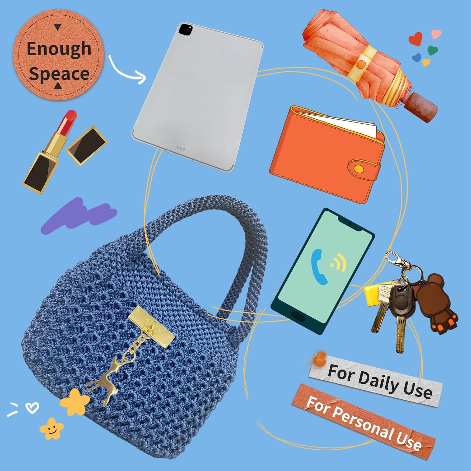 SHENJILL Phoenix Tail Bag Crochet Kit for Beginners Hand Bag Crochet Kit with Step-by-Step Videos and Written Instruction Crocheting Kits for Adults Easy Starter Yarn for Crocheting (Jeans Blue)