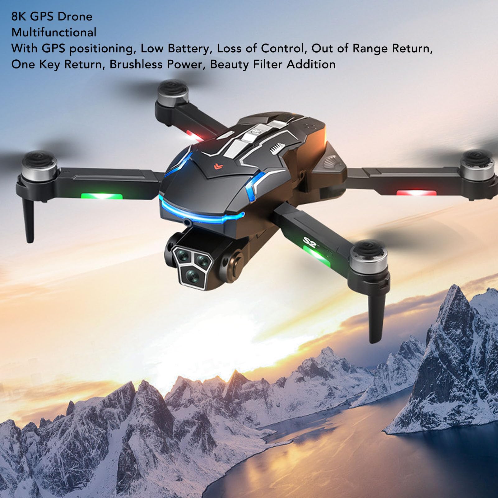 GPS Drone, Quadcopter RC sin Escobillas con una Cámara Dual de 8k HD, Evitación de Obstáculos Inteligentes, Control Remoto de Pantalla, Aterrizaje de Despegue Clave, Filtros de
