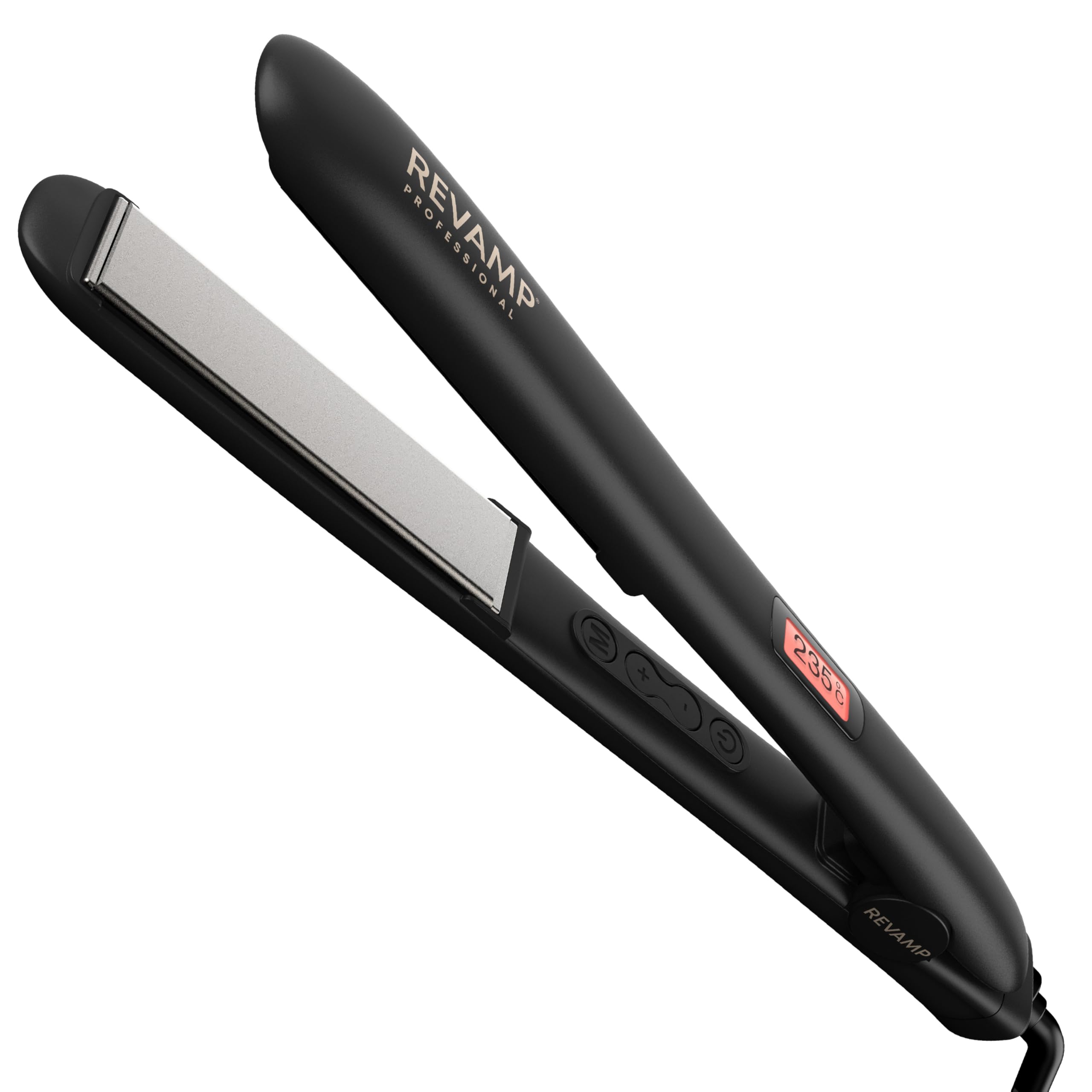 REVAMP Progloss Lisseur Céramique Digital - Lisseur et Boucleur Professionnel Léger et Fin, Plaques Ionique, Température Réglable 80-235 °C, Tension Universelle