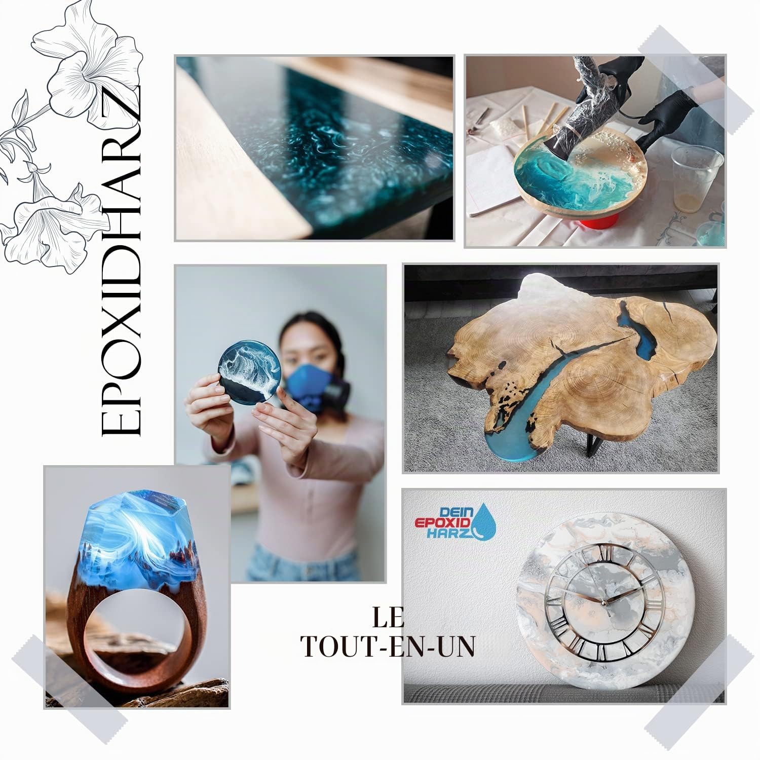 Resine epoxy transparente 10,2 kg | Qualité professionnelle limpide et à faible odeur | Résine coulée pour bois + gants gratuits, y compris les instructions en français