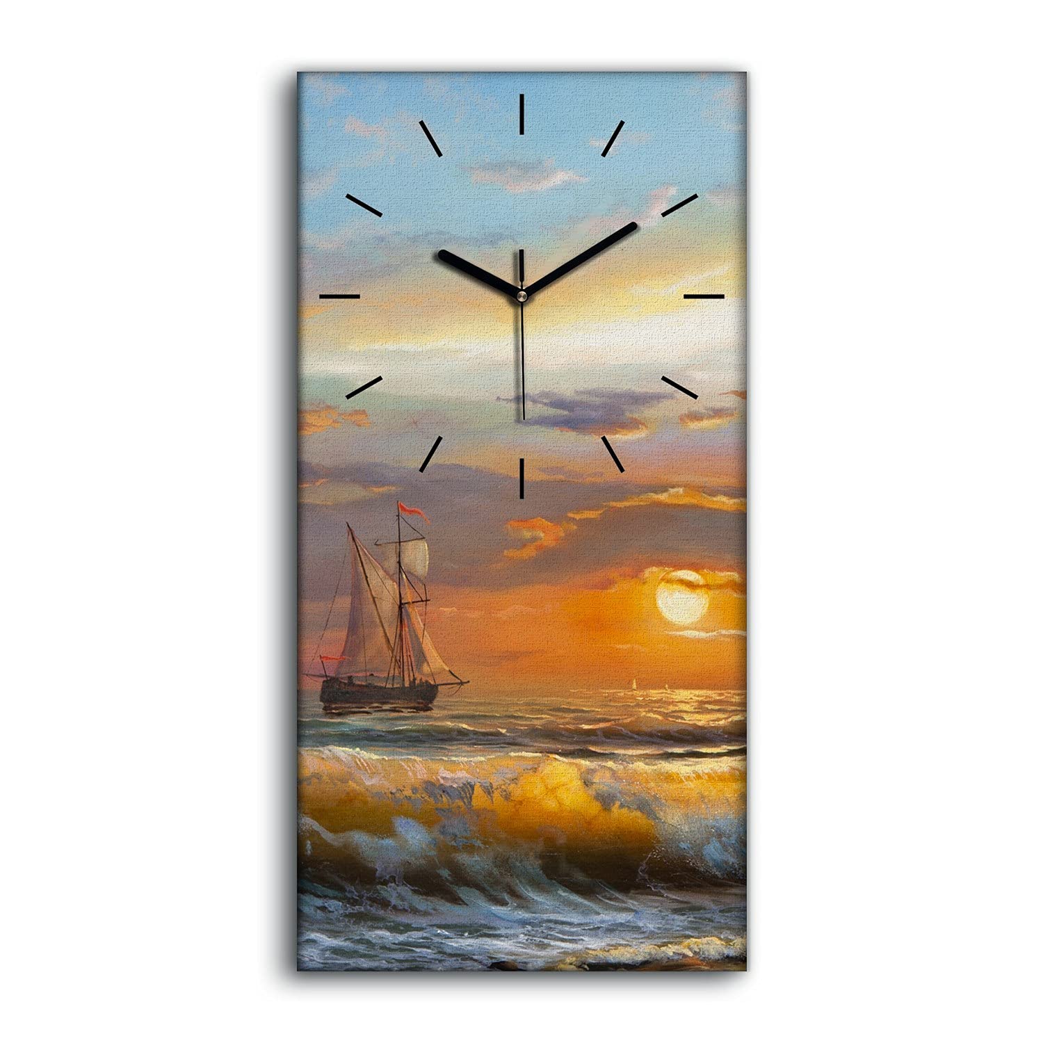 Horloge sur toile avec mains noires et mécanisme silencieux motif mer