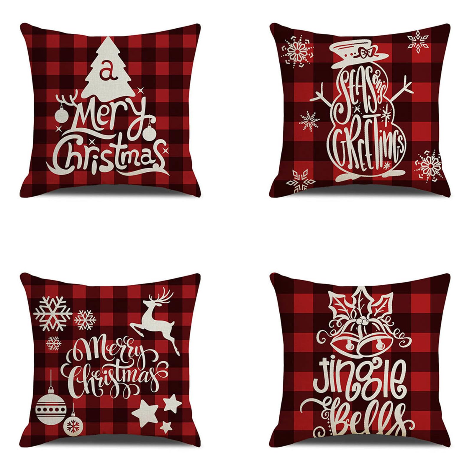Housse de coussin 80x80cm grand format : lot de 4 taies de Noël en lin pour rénover votre canapé