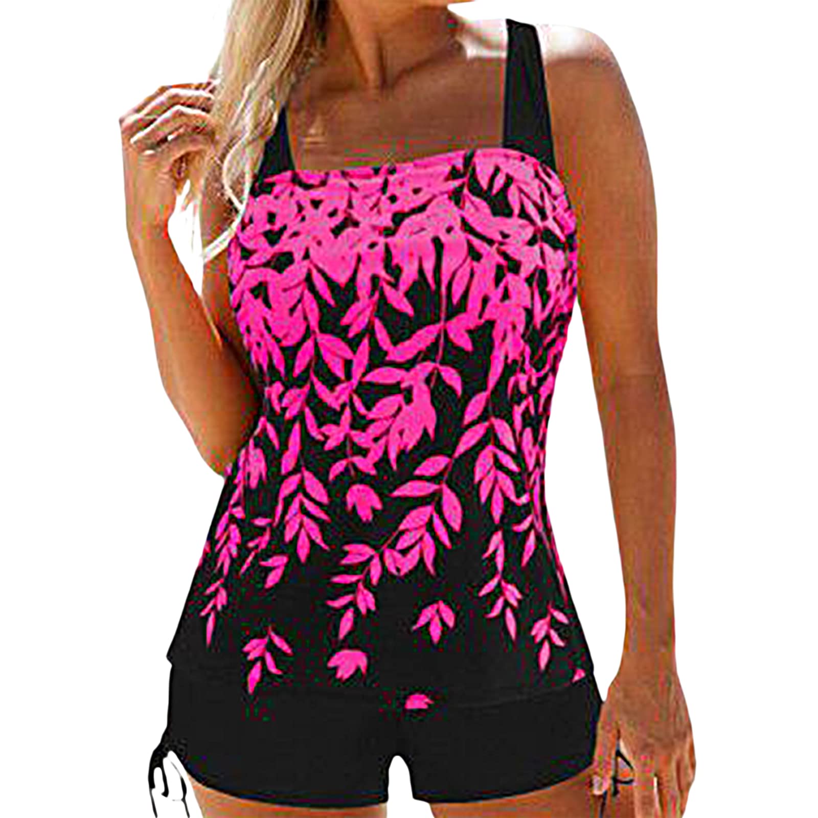 YILEEGOOWomen's Swimming Two Piece Tankini Sets Push up Tummy Control High Waisted Swimsuits 2 Piece Swimwear Bathing Suit Beach Wear Tankini Top with Shorts