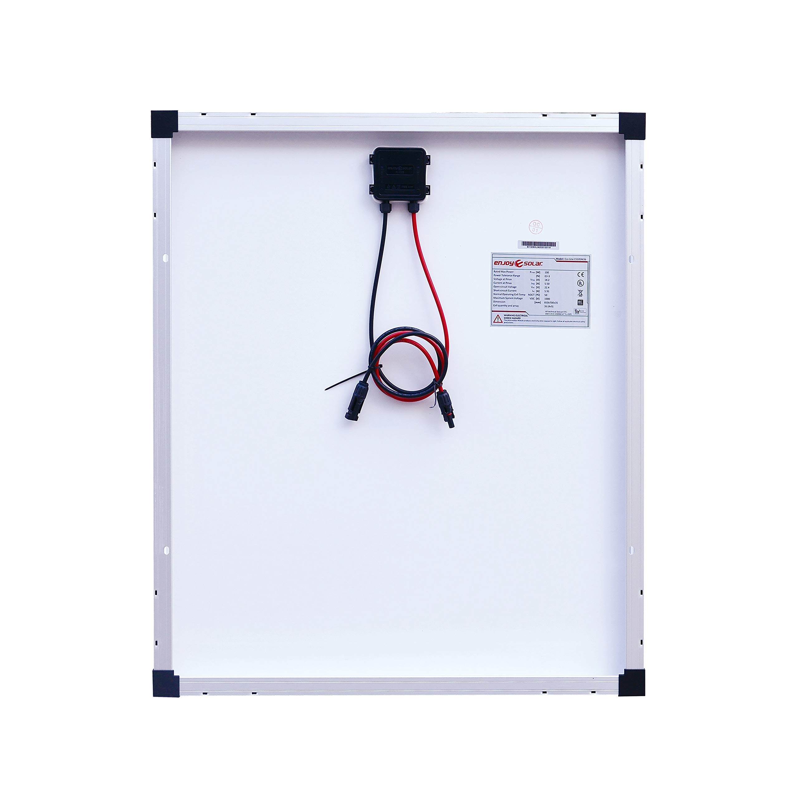 enjoy solar® Panel Solar Monocristalino 100W 12V (XL) - Células PERC 166x166mm con 9 busbars – Ideal para autocaravanas, instalaciones en balcones, casas de jardín y embarcaciones