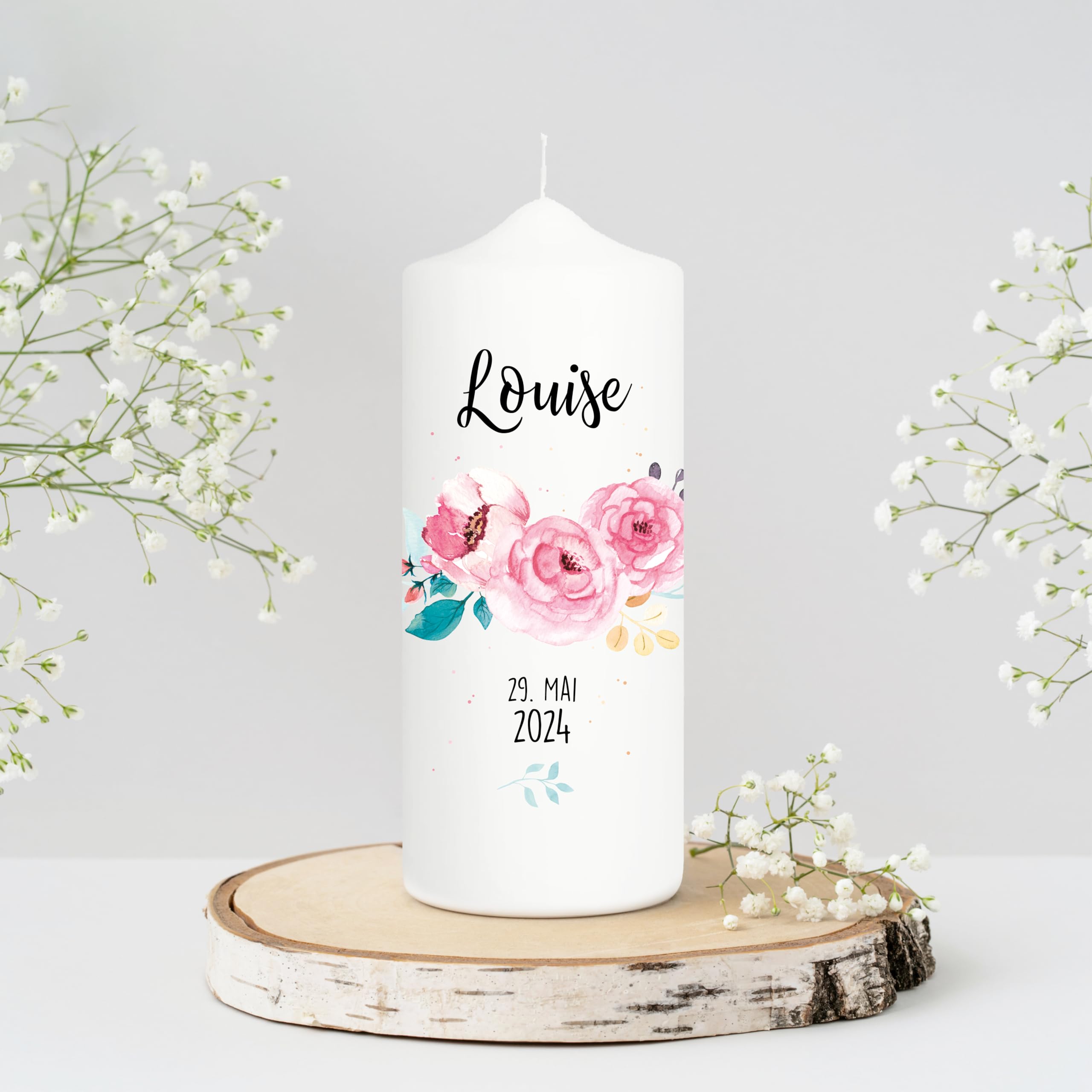 Bougie Baptême personnalisée Fille Garçon motif Arbre – Cierge Baptême avec prénom, date et message – Bougie imprimée – cierge personnalisé – 25 x 7 cm