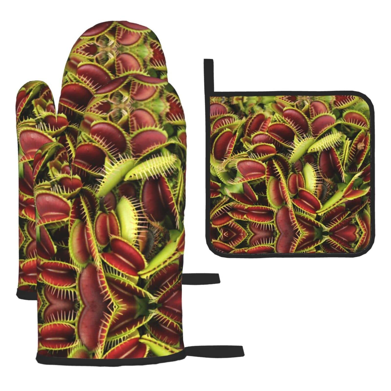 Plant Oven Mitts and Pot Holder Kitchen Set for Grilling, Cooking, Baking, Heat Resistant