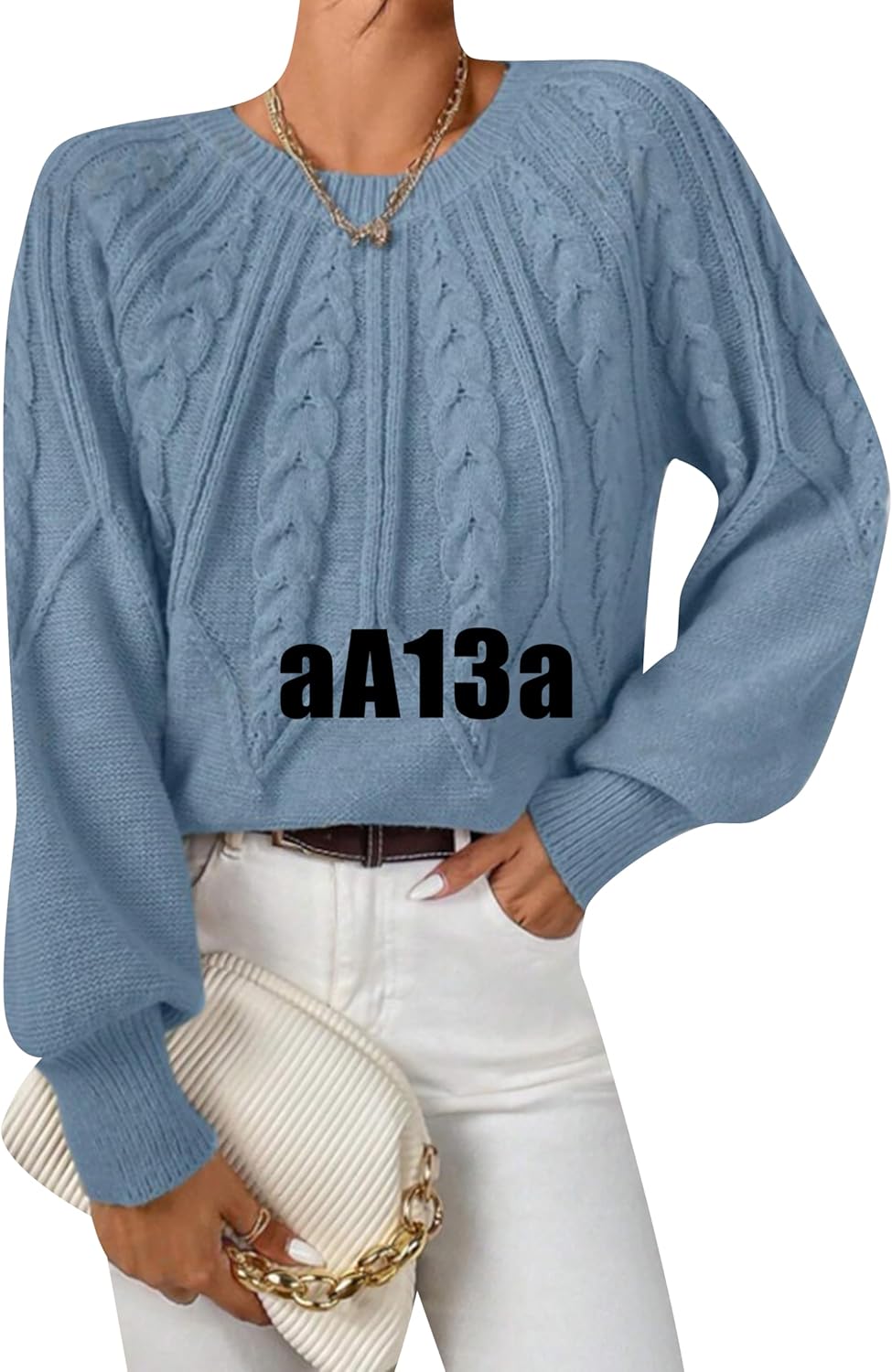 OMZIN Womens Versatile Cable Knit Blouse Crew Neck Elegant Work Sweater Long Sleeve Pullover