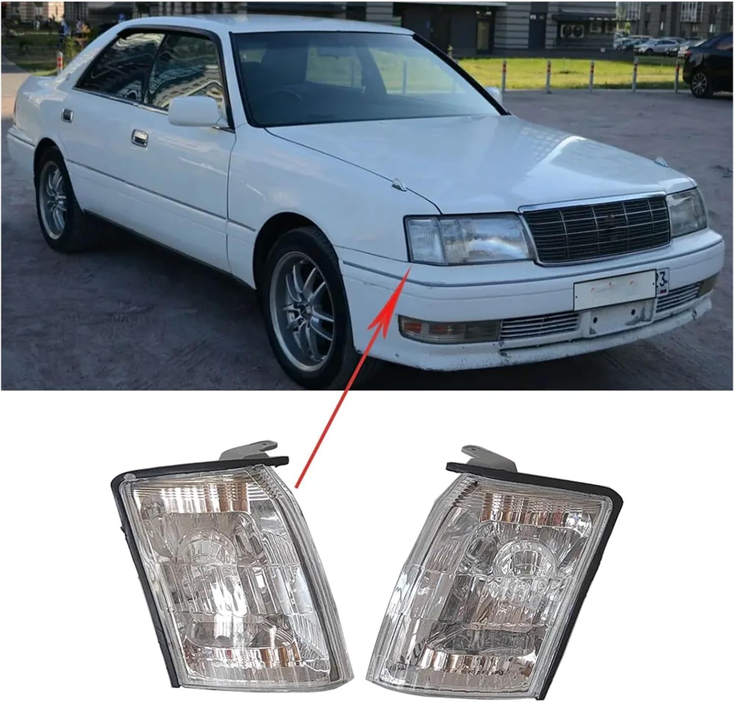 A Pair Car Crystal Corner Light Turn Signal Compatible with Toyota Crown JZS151 JZS153 JZS155 JZS157 1998 to 2002 Corner Lights