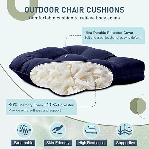 Miniatura 2 de downluxe Cojines para sillas de exterior, impermeables, copetudos, rellenos de espuma viscoelástica en forma de U para patio, 19 x 19 x 5 pulgadas,