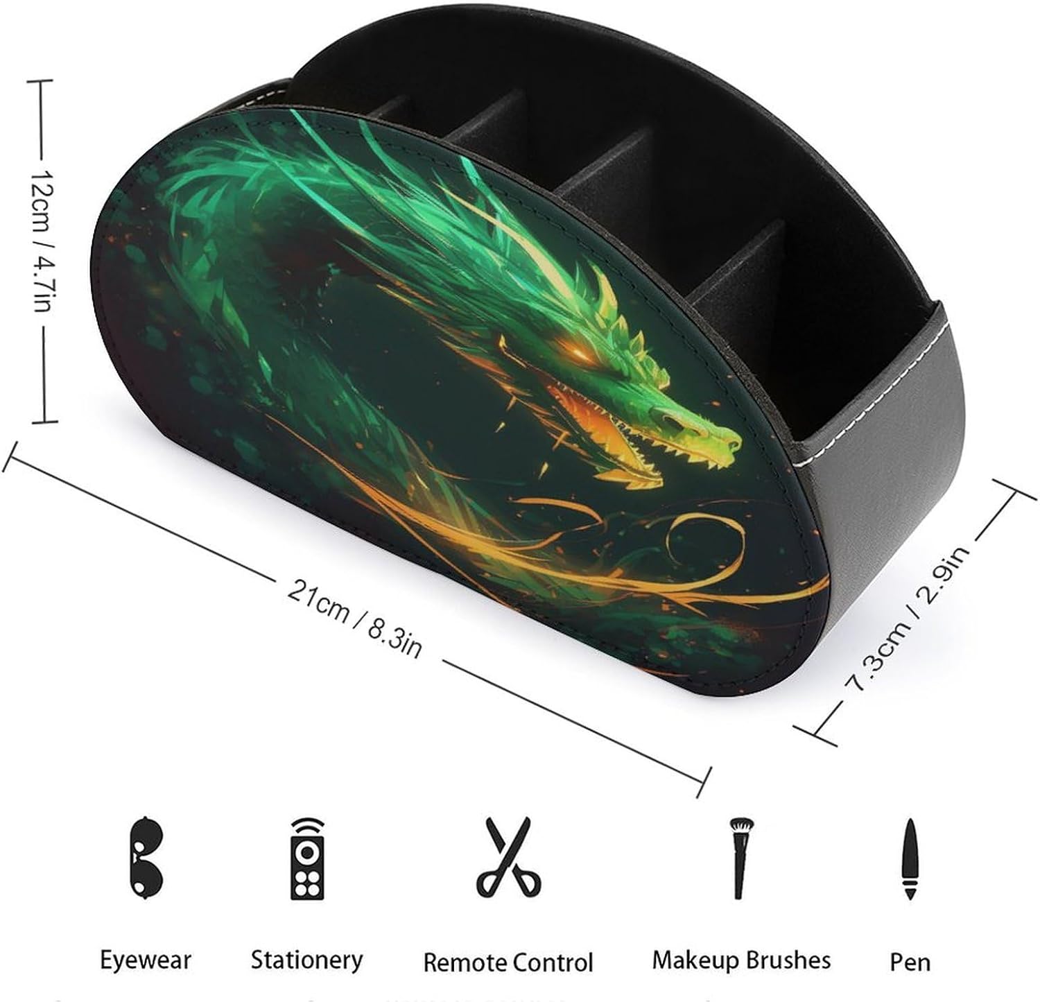 TV Remote Control Holder, 5 Compartments, Green Dragon image 2