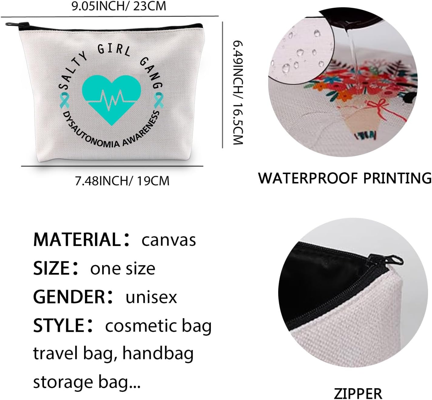 XYANFA Salty Girl Gang Pots Awareness Gift Pots Syndrome Warrior Gift Pots Medical Bag Dysautonomia Awareness Makeup Cosmetic Bag (SALTY GIRL GANG) - Image 6