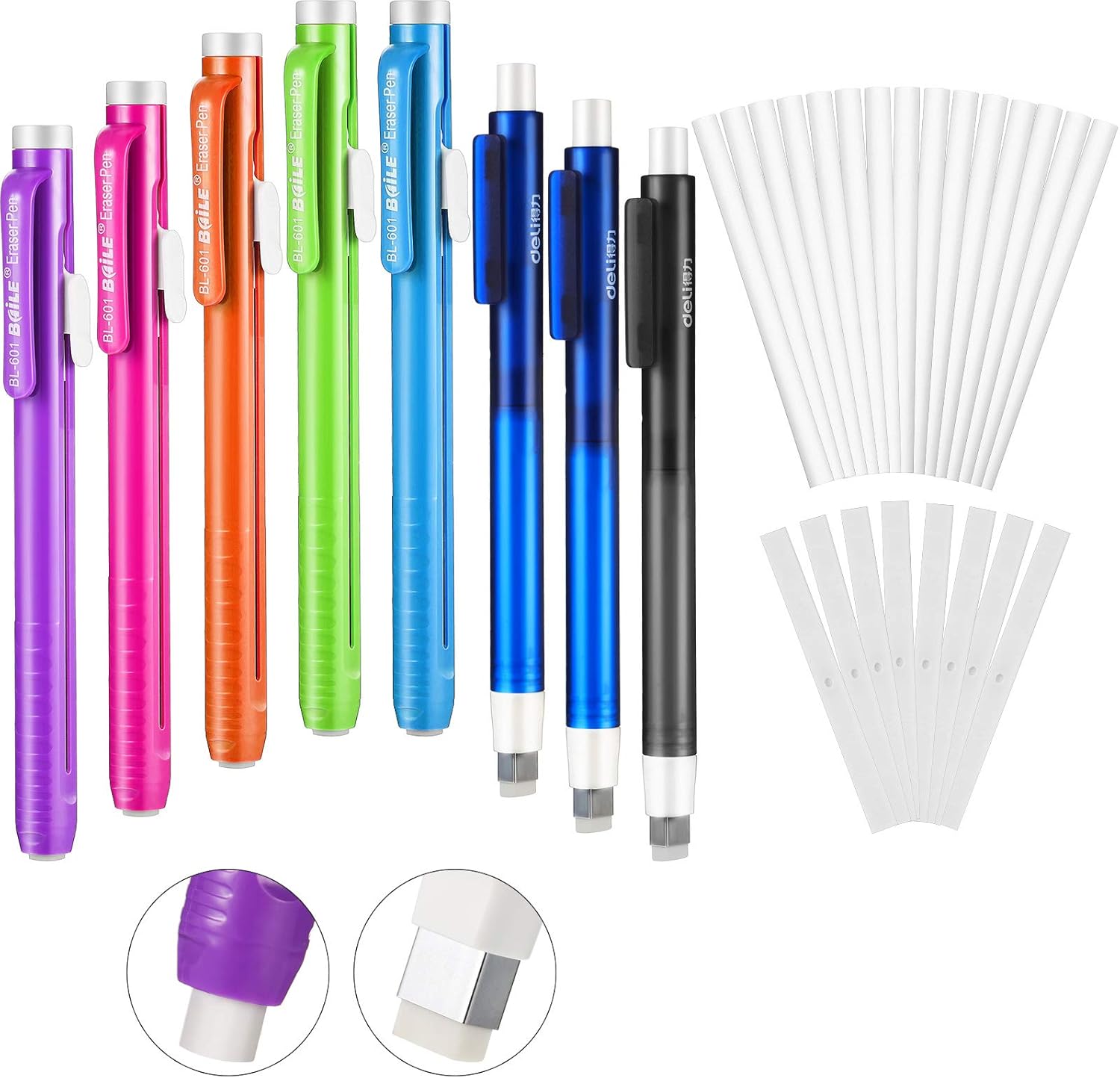 32 Pieces Retractable Eraser and Refills Set Include 8