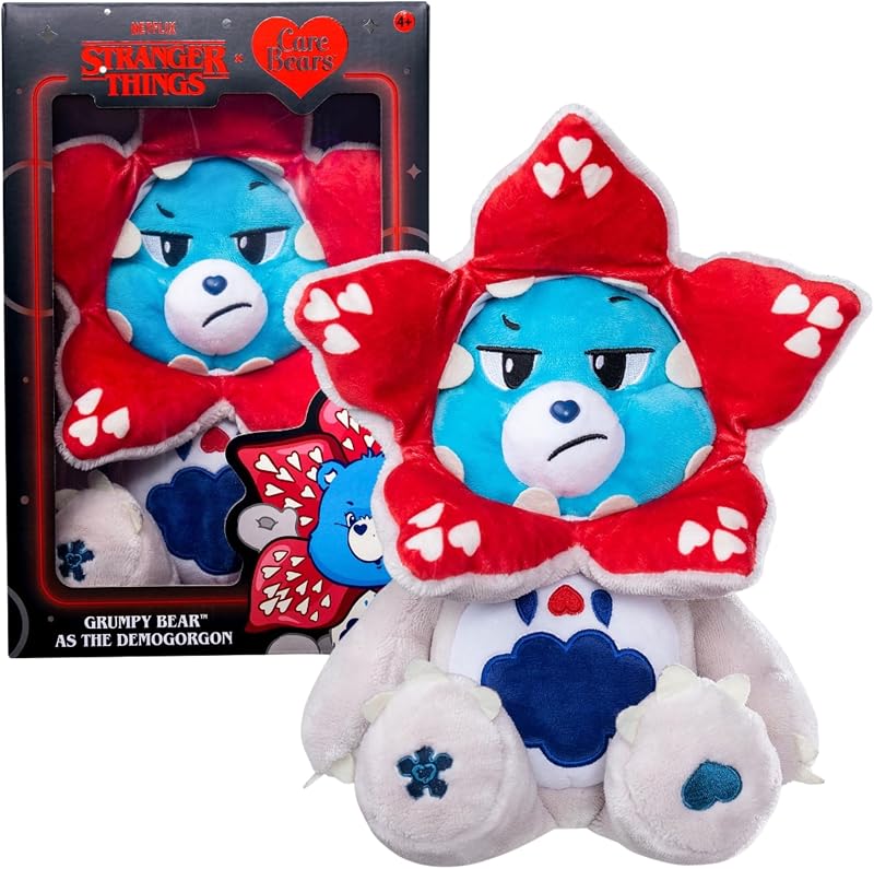 Care Bears Stranger Things Grumpy Bear como el juguete de peluche Demogorgon, cruce de personajes coleccionables