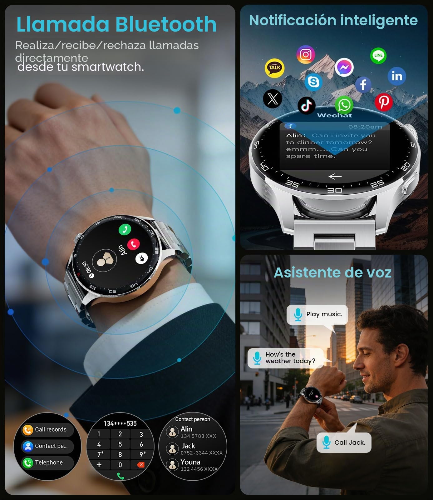 Reloj Inteligente Hombre, LIamadas Bluetooth, 1,7"Grande Smartwatch Hombre con Linterna LED/800 mAh/IP68, 100+ Modos Deportivos, Monitor de Frecuencia Cardíaca y Sueño, Android e iOS, Plateada