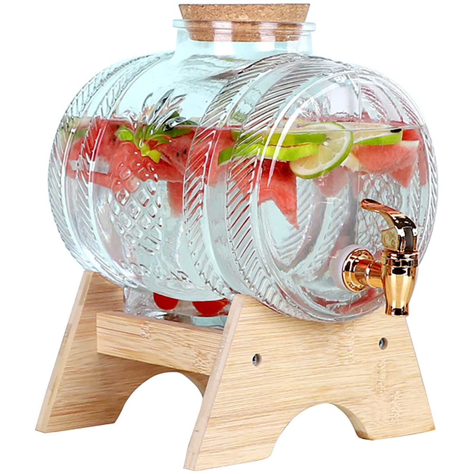 KUMIAO Glass Drink Dispenser with Tap - 100% Leak Proof, Clear Glass Jars with Wooden Caps - Perfect Water Dispenser for Office, Camping & Juice Drinks Container