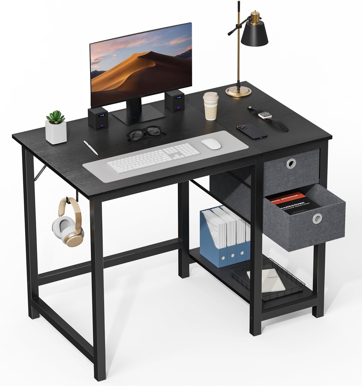 SMUG40 Inch Computer Desk, Small Office Desk with Storage Drawers, Modern Simple Style Writing Study PC Work Table for Home Bedroom Small Spaces