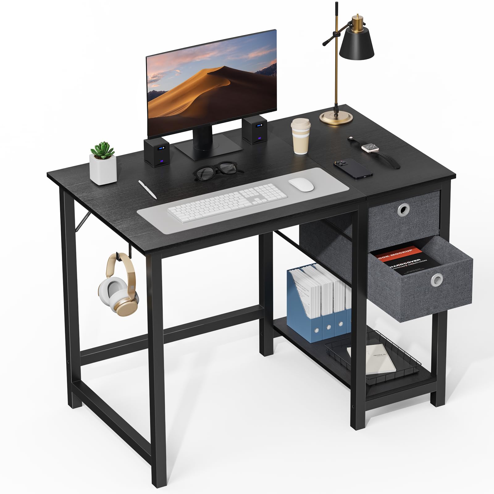 SMUG40 Inch Computer Desk, Small Office Desk with Storage Drawers, Modern Simple Style Writing Study PC Work Table for Home Bedroom Small Spaces