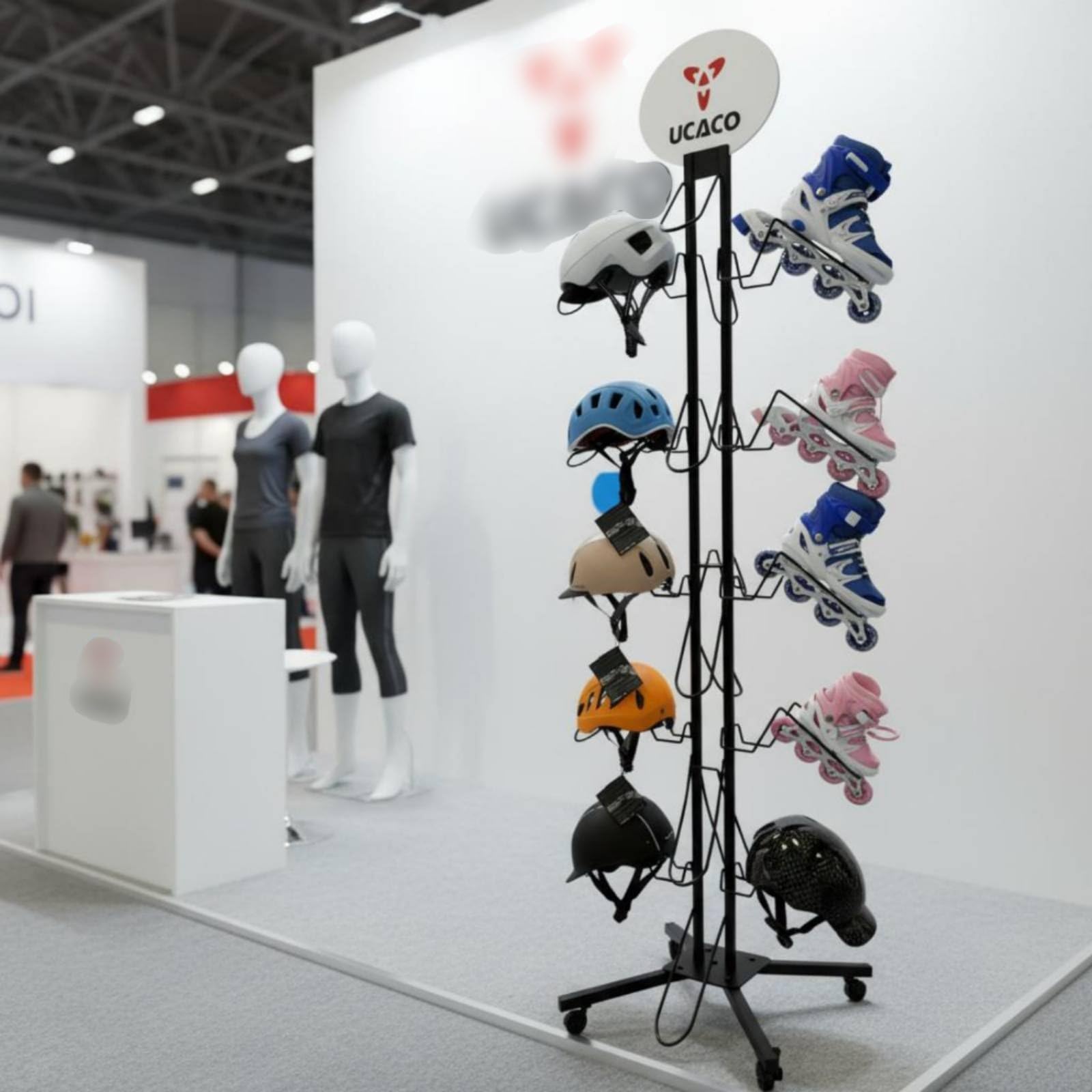 Soporte para Cascos y Patines Estante Perchero Organizador Hierro Forjado Resistente con Ganchos Laterales para Exhibición y Almacenaje Vertical Adecuado para Tiendas Áreas Deportivas