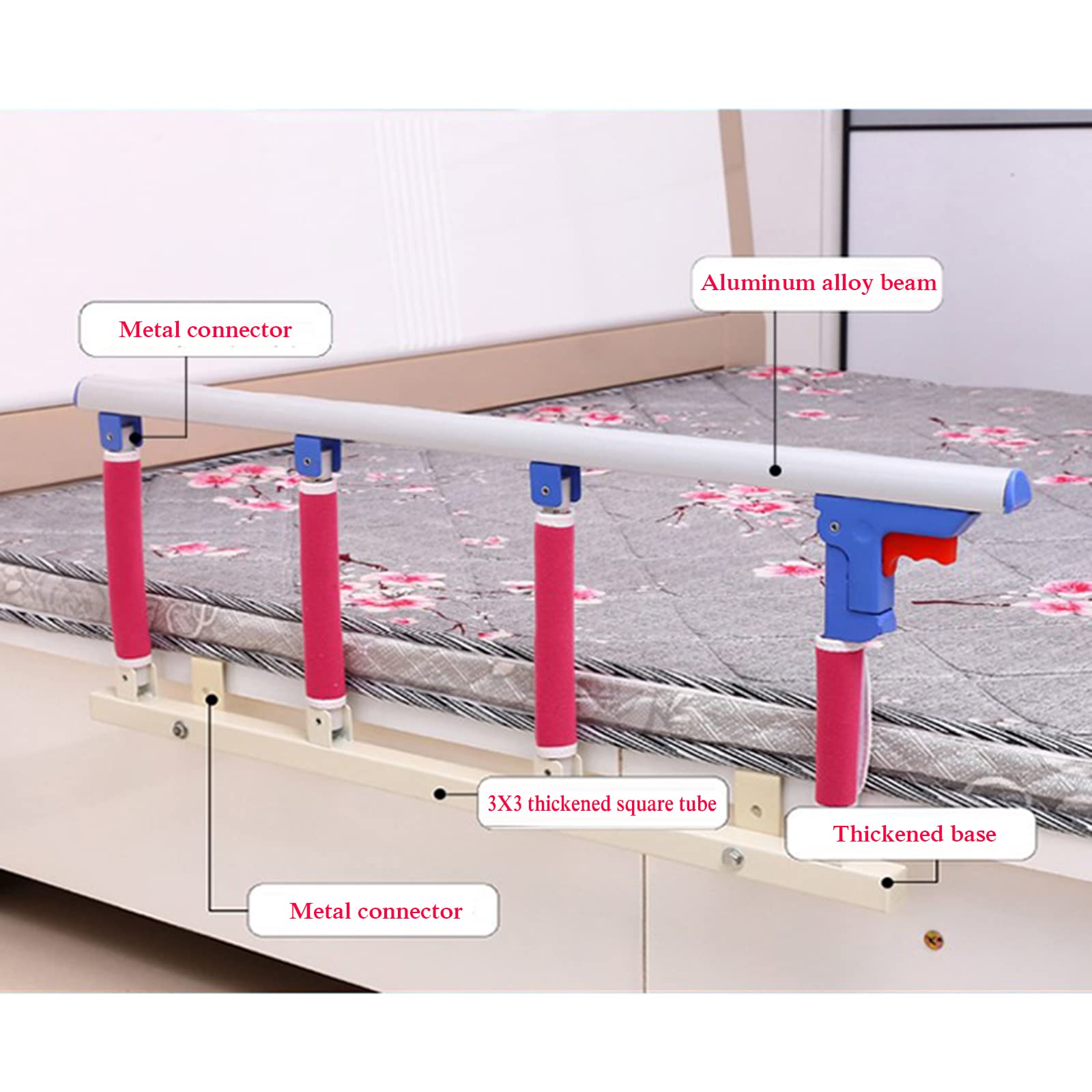 Sponde per Letto per Anziani, Bastone da Letto con Maniglia di Assistenza Pieghevole, Barra di Sostegno Portatile per Adulti, Protezione per sponde mediche, dispositivi di assisten