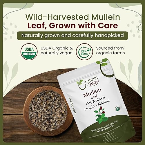 Miniatura 3 de Organic Way Hoja de gordolobo  Té de hierbas (Verbascum thapsus) cortado y tamizado - Cosecha silvestre europea  Certificado orgánico y Kosher  Sin