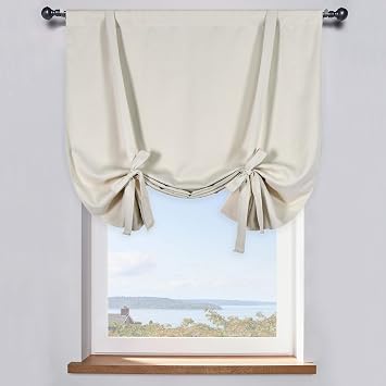DONREN Cream Beige Room Darkening Tie-Up Valance Curtain - Decoration Balloon Shade Corner Window Drape 42 inches W x 45 inches L,1 Panel