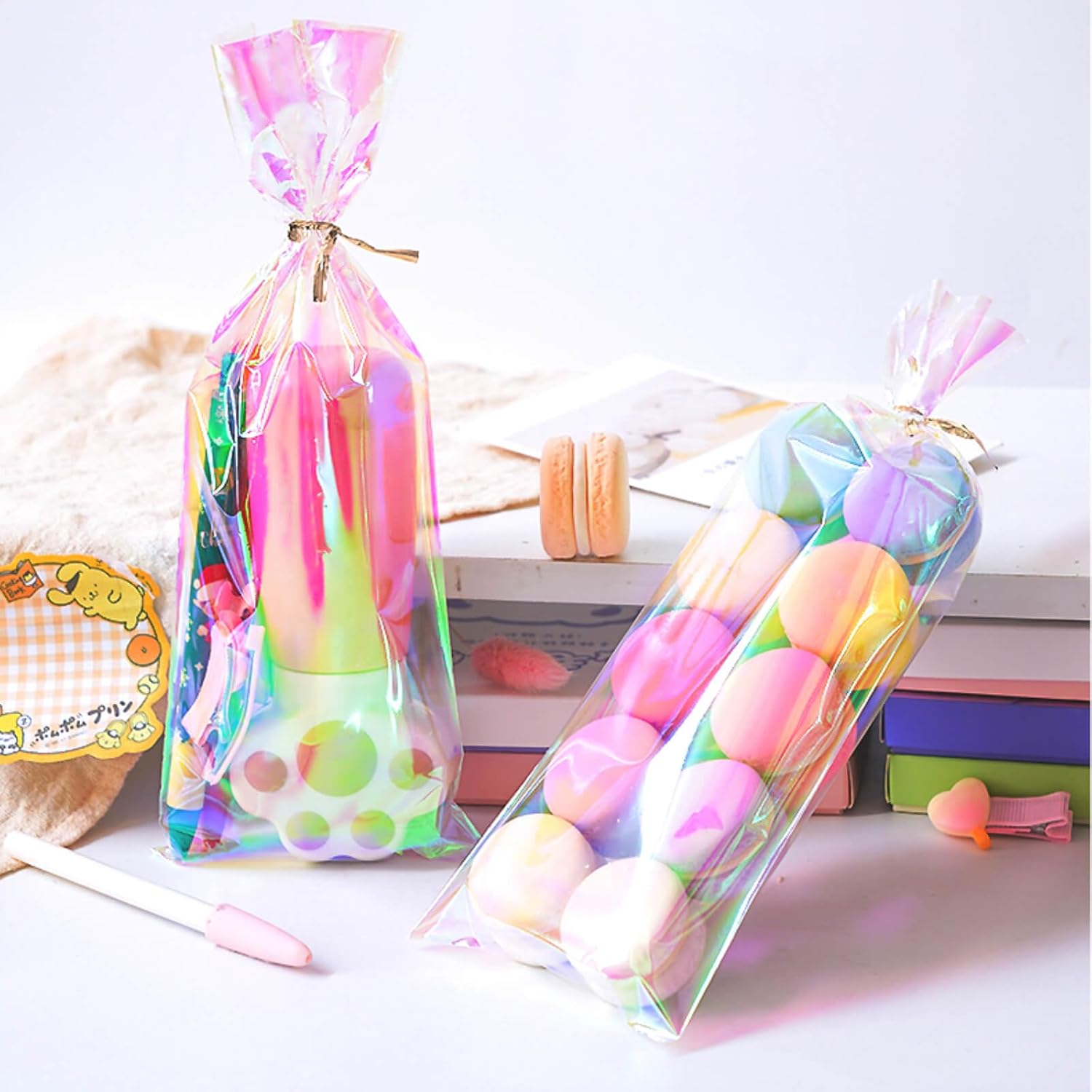 Cherodada 4x10 Inch Iridescent Cellophane Bags, with Twist Ties, Treat Bags for Candy Cookie Goodie Chocolates, And Popcorn image 5