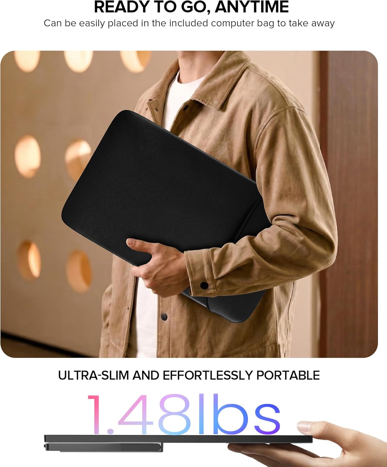 UPERFECT Portable Monitor 4K 60Hz 18.5", 145% sRGB QLED Laptop Monitor, 400 Nits Ultra-Slim Monitor, USB-C & HDMI, VESA & Case, Travel Second Screen for Laptop, Computer, Mini PC, Game Consoles