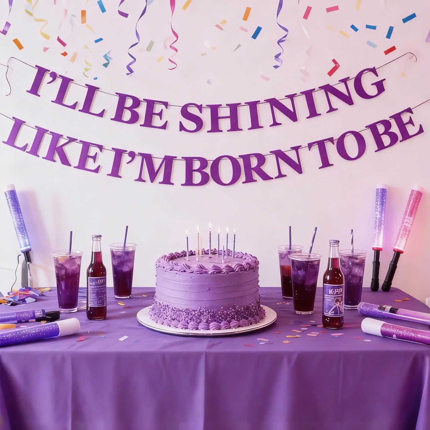 40 Inch K-pop Music Movie Hunter Theme Party Number 6 Balloon Purple Kpop Lightning Demon Mark Design and Purple Glitter Banner Bundle for Kpop Theme Party image 2