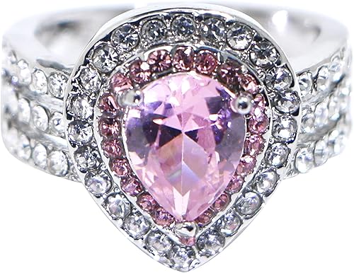 Miniatura 2 de Anillo de plata de ley 925 con diamantes de imitación rosa brillante con forma de gotas de agua, circonita cúbica, anillo de compromiso de
