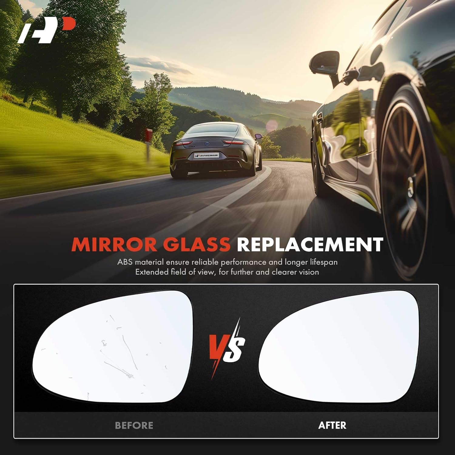 A-Premium Left Driver Side Heated Mirror Glass with Backing Plate Compatible with Toyota Prius C 2012-2019 - Exterior Side View Convex Mirror