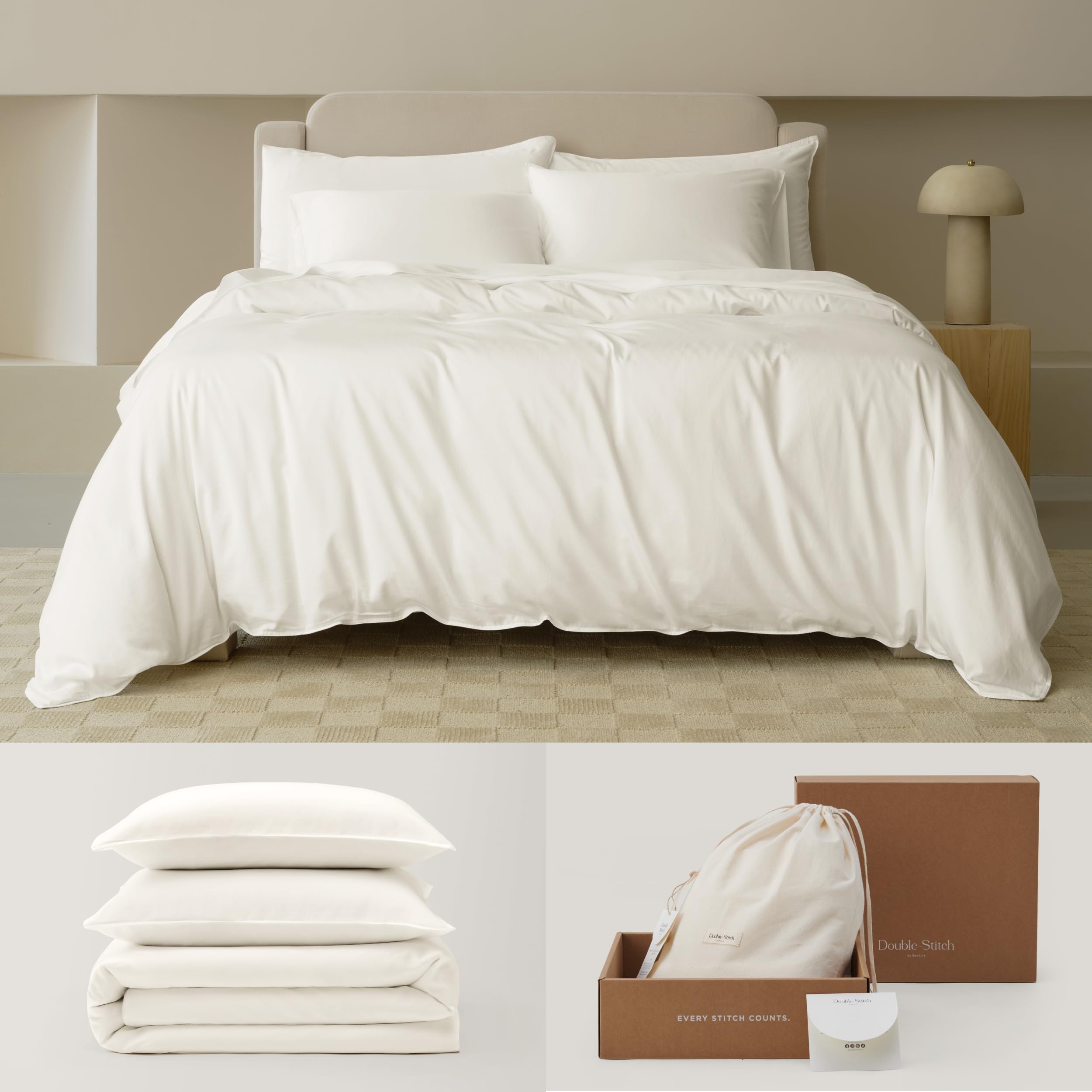 Photo 1 of Double Stitch Cotton Tencel Duvet Cover - King Size Comforter Cover, Luxury & Soft Eucalyptus Lyocell Bedding Set for Hot Sleepers, Cooling, Smooth & Breathable, Button Closure, Cream, 106"x90"