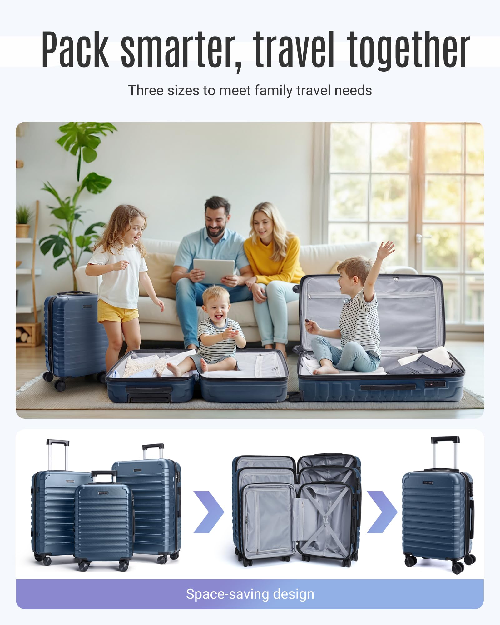 LIGHT FLIGHT Luggage Sets, 3 Piece Durable Suitcase Set with Spinner Wheels, 3 Pcs Hard Shell Lightweight Luggage with TSA Lock, Large Checked Travel Suitcases, 20/24/28 Inch, Royal Blue - Detailed View