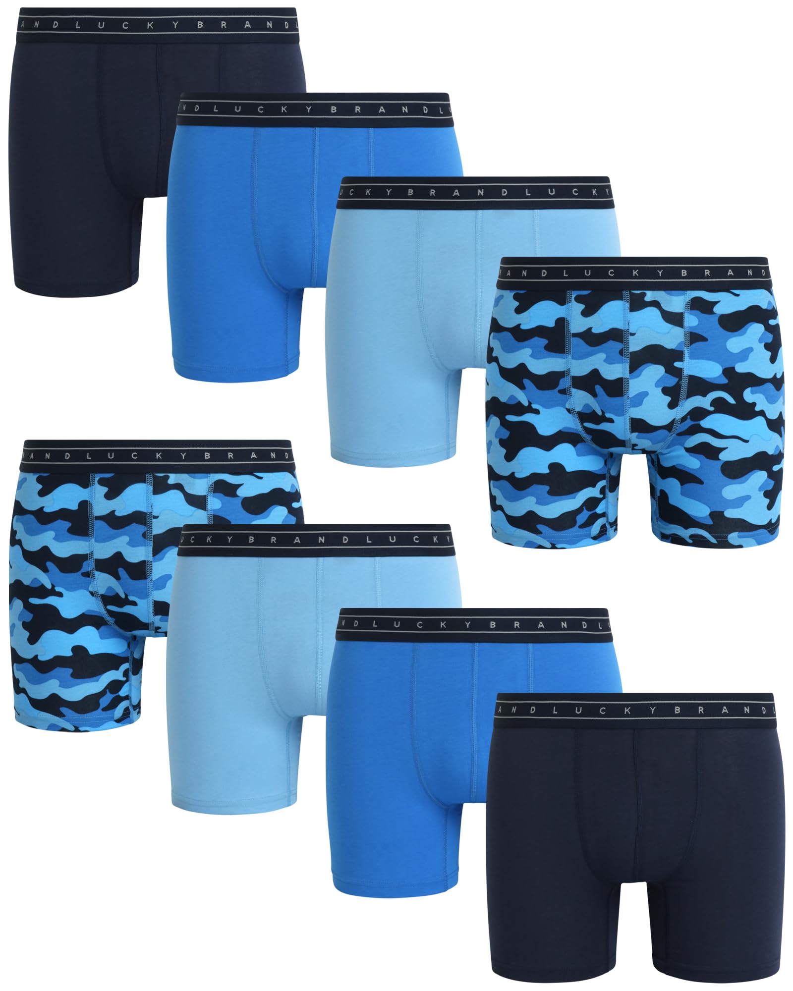 Lucky Brand Mens Boxer Briefs - 8 Pack Cotton Blend Stretch Performance 6'' Inseam Mens Underwear Boxers with Contour Pouch