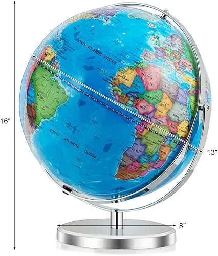 Miniatura 6 de Goplus Globo mundial grande de 13 pulgadas con soporte, globo iluminado giratorio de 720 con luces LED, base de metal, globo geográfico educativo de