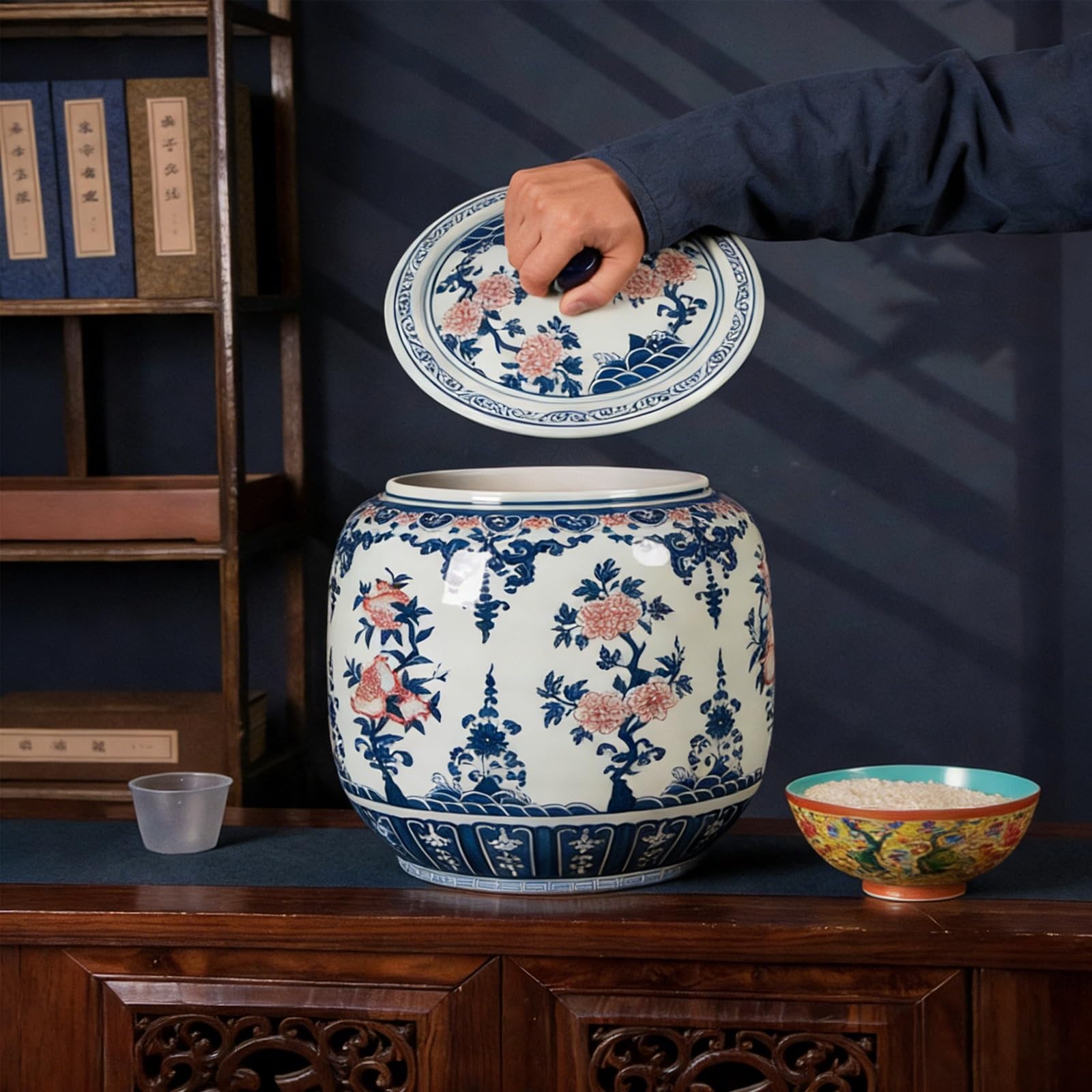 Duży ceramiczny słoik na ryż z pokrywką, szczelny, odporny na wilgoć pojemnik do przechowywania płatków śniadaniowych, mąki, przekąsek, ziaren kawy