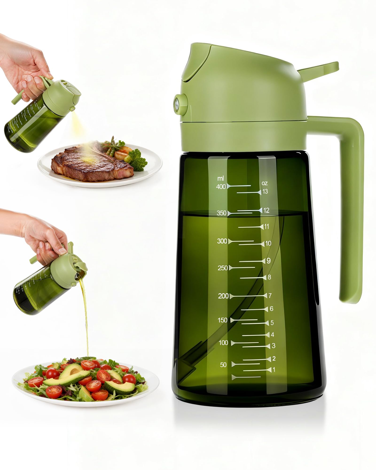 Aceitera Spray Pulverizador 470ml, Dispensador de Aceite 2 en 1, Pulverizador Aceite Oliva de Vidrio Bloquea Luz, Aceitera Antigoteo Spray para Cocina, Freidora de Aire, Ensalada y BBQ (Verde) en oferta en Amazon