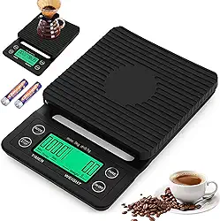 Balança Digital de Cozinha 0.1g Precisão | Com Temporizador para Café e Alimentos | LCD Retroiluminado | 5kg/Unidades Múltiplas | Portátil e Prática