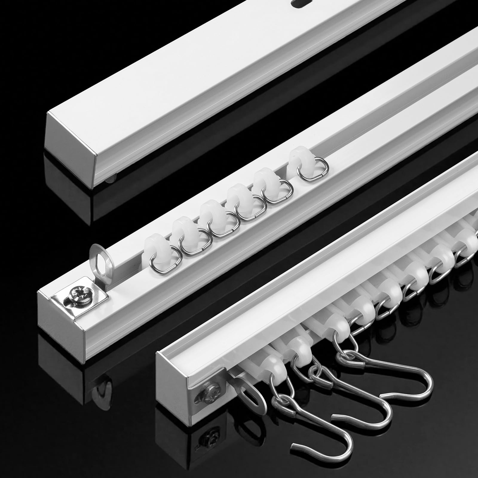 Kit de Rail pour Rideaux de Plafond 92-276 cm | avec Coulisseaux | Rail en Aluminium pour Fenêtre, Chambre et Salon, Blanc