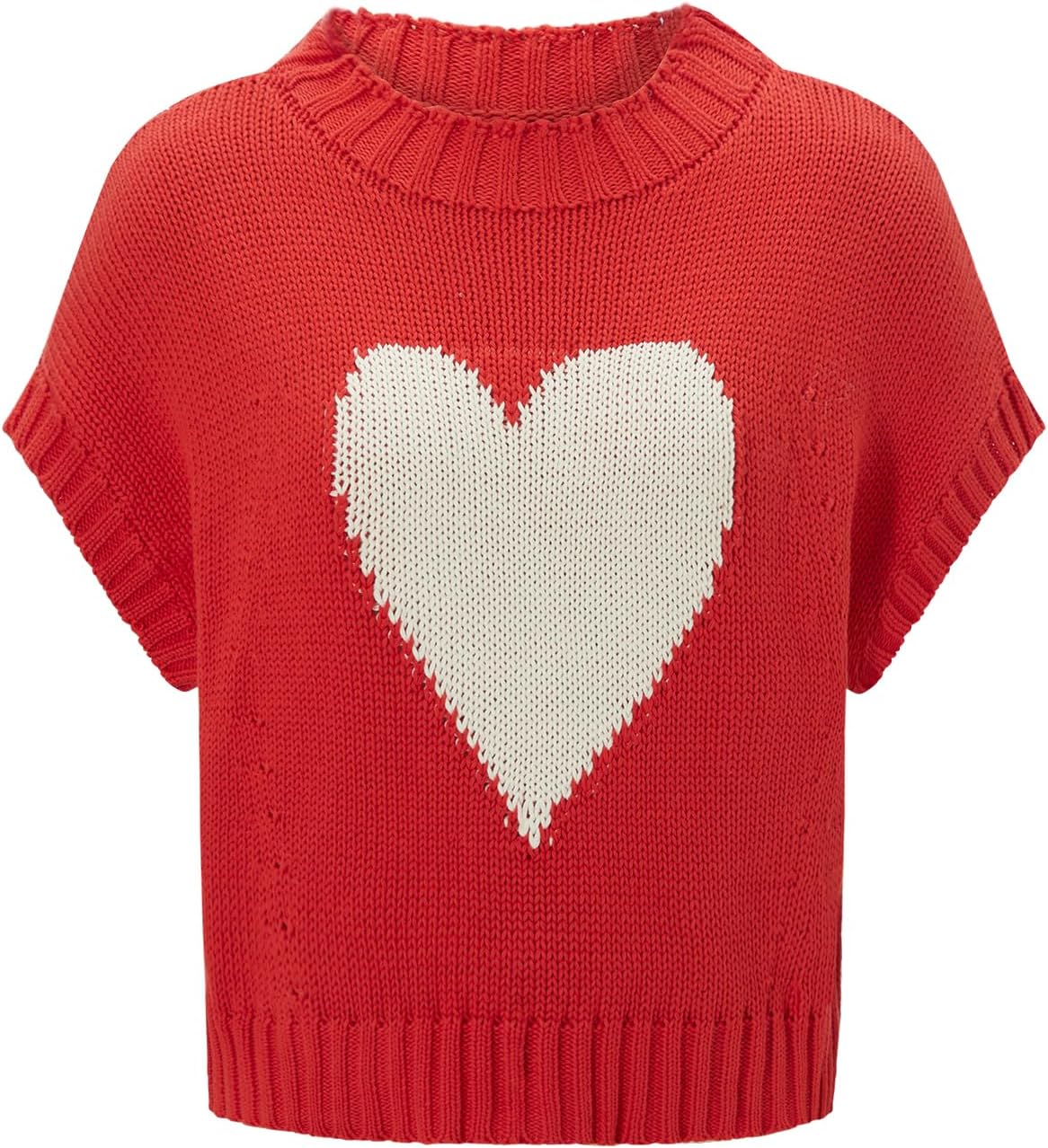 Red Heart Sweater Vests for Women Cute Mock Neck Short Cap Sleeve Cropped Sweaters Valentines Day Tank Tops - Image 6