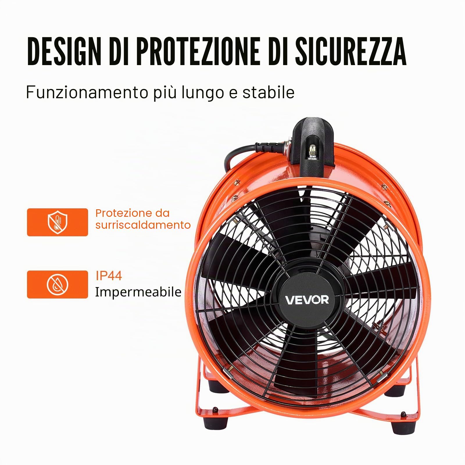 VEVOR Ventilatore Portatile, 300W Estrattore d'Aria Condotto Aspiratore Industriale 254 mm, Tubo Flessibile 10 m Volume d'Aria 1720 CFM (2922 m3/h) 2 Marce per Aspirare Polvere Fumo Impermeabile IP44