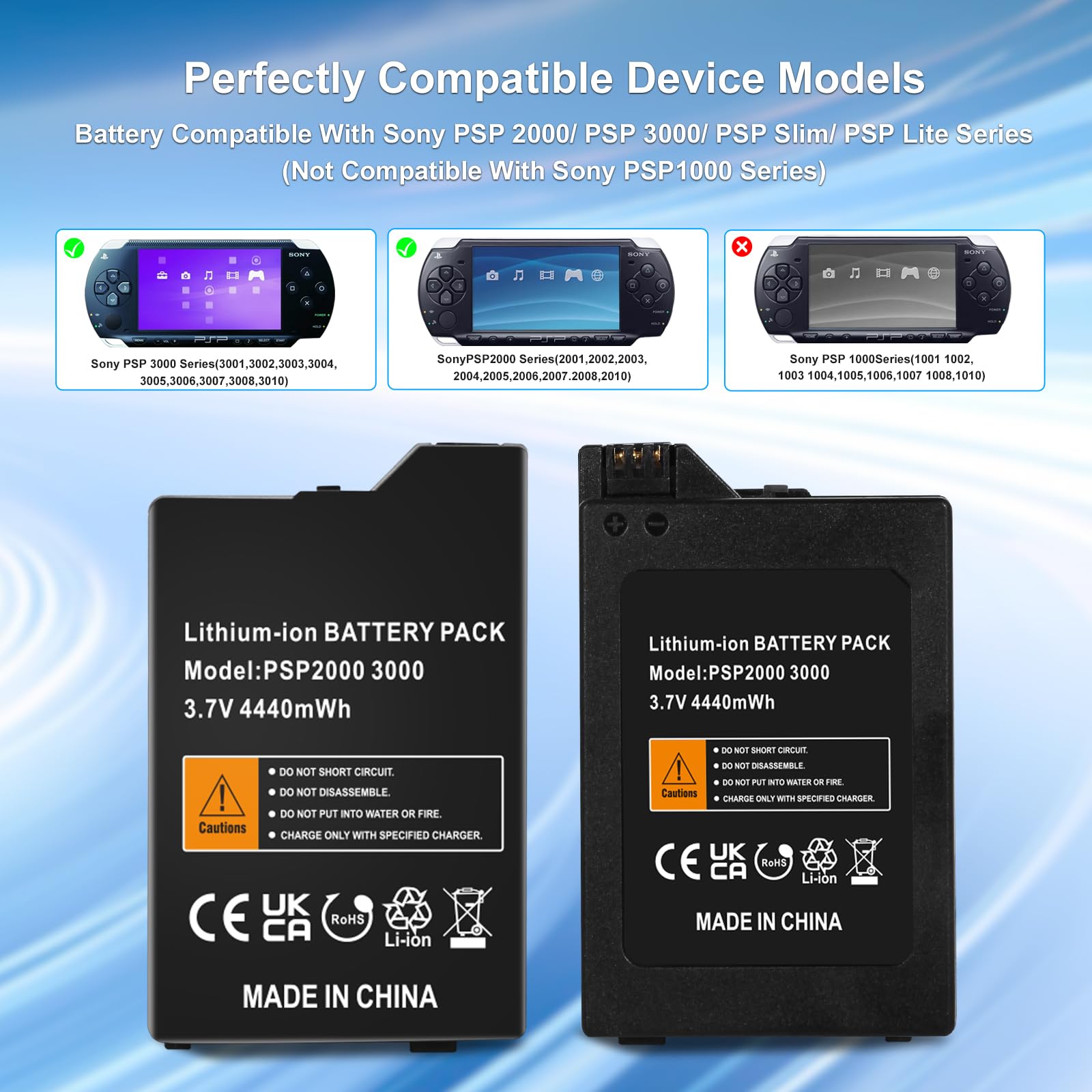 Batteria PSP2000/PSP3000 (nuovo aggiornamento 2025), batteria ad alta capacità 4440 mWh per console Sony PSP 2000/3000 PSP-S110 (nero)
