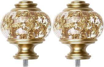 2 Pack Window Treatment Finials for 1 or 7/8 Inch Curtain Rods, Gold Drapery Rods Replacement Finials with M6 Screws(1/4 in), Translucent Finials Embedded with Gold Foil