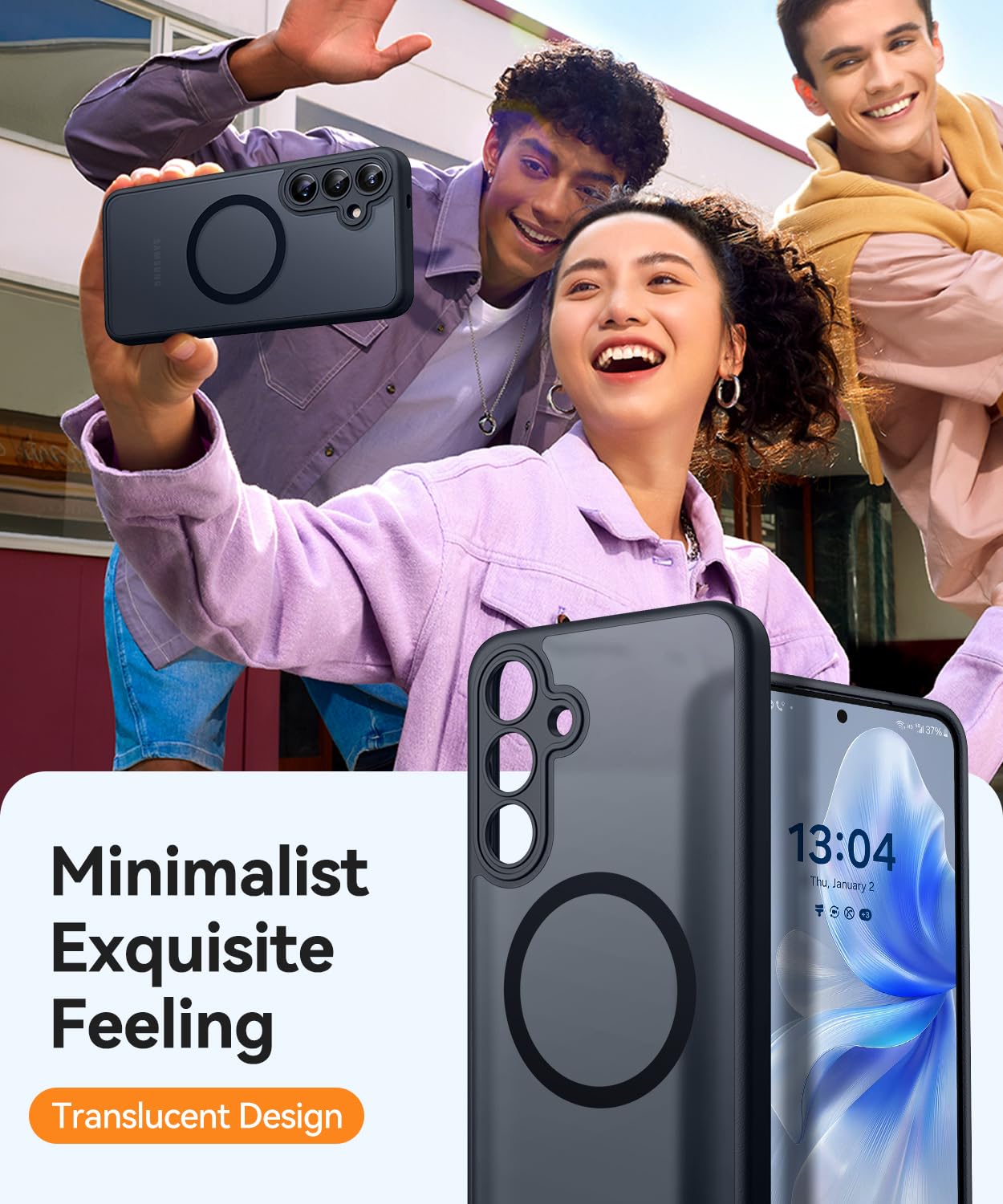 CANSHN Magnetica Cover per Samsung Galaxy S25 (6.2 Pollici), [Protezione Completa Della Fotocamera] Custodia Traslucida Opaca Protettiva Sottile Antiurto,Nero