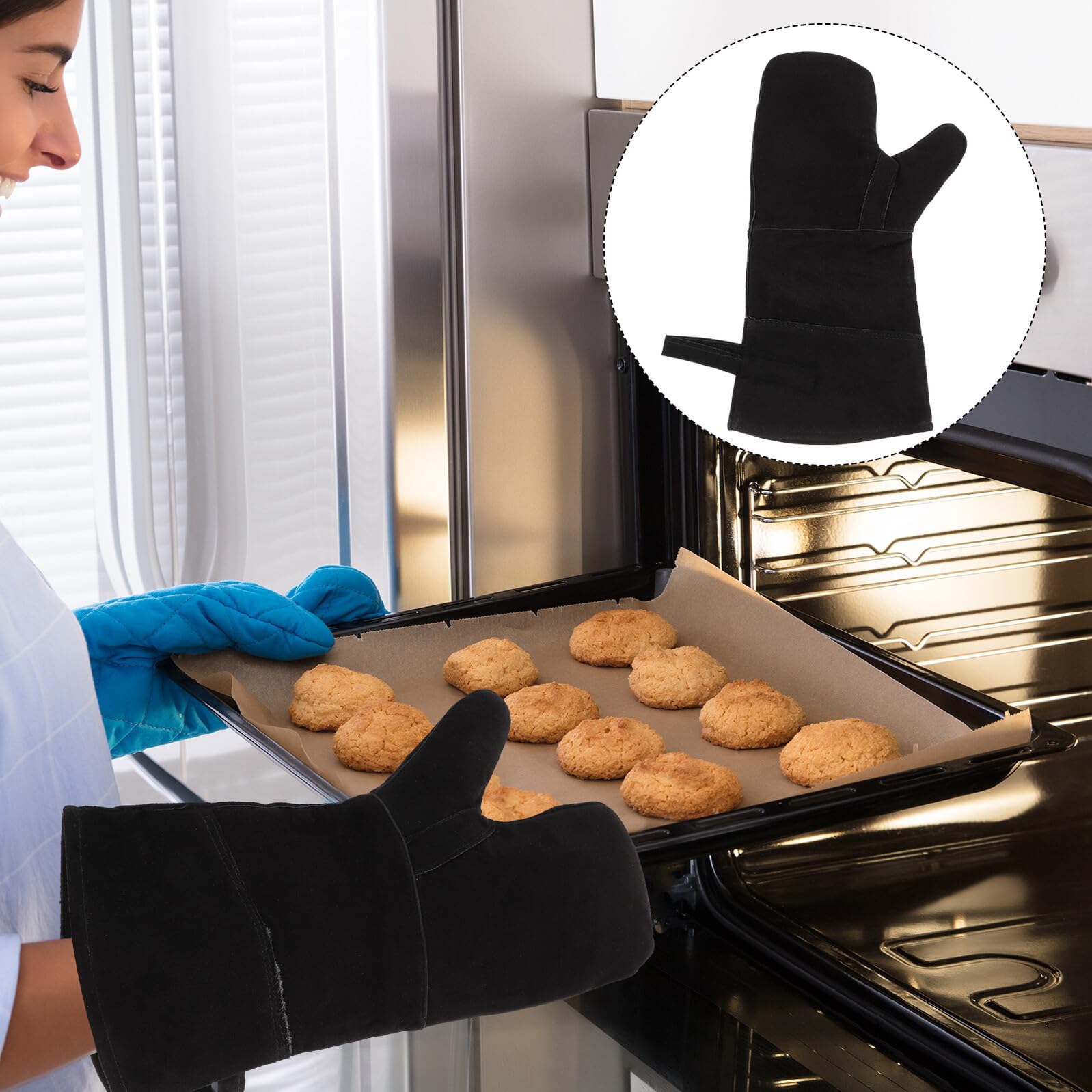 Yardenfun Moufles pour Poele A Bois Ignifugé en Cuir Résistant la Chaleur Absorption de Sueur, pour Cuisson et Barbecue en Extérieur